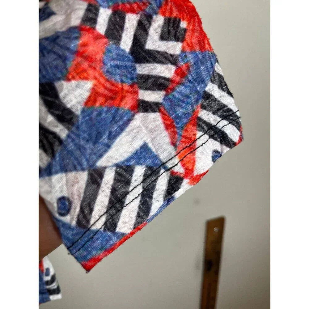 Colorful Fish Print Top Blue S Coastal Nautical Resort Preppy Striped Patriotic - Picture 4 of 7